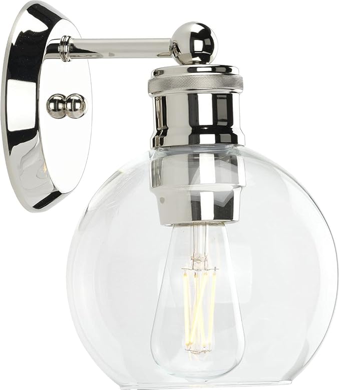 Progress Lighting Hansford Collection 1-Light Clear Glass Coastal Bath Vanity Light Polished Nickel