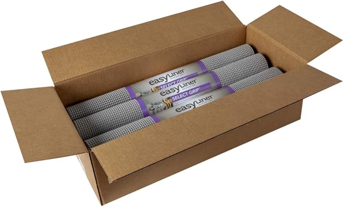 EasyLiner Select Grip Shelf Liner - Easy to Install & Cut to Fit - Non Slip, Non Adhesive, Drawer Shelf & Cabinet Liner for Kitchen, Bathroom, Pantry Cupboards - 20in. x 6ft. - Grey - 6 Rolls