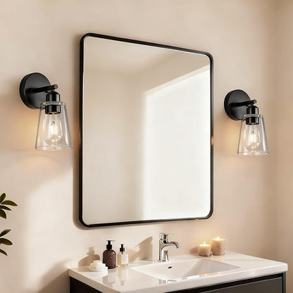 TALOYA 4 Inch Brushed Black Bathroom Light Fixtures with Thickend Clear Tapered Glass Shade, Set of 2 Modern Vanity Light Over Mirror for Bathrooms, Bedrooms (Bulbs Not Included)