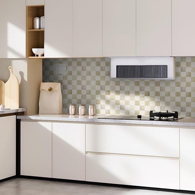 Art3d Grid Peel and Stick Backsplash, 10-Pack, 12 x 12 in, Beige and White | Enhanced Thickness, Strong Adhesion, Moisture Resistant, Long-Lasting, Minimalist Look, DIY Friendly, for Kitchen Countertops