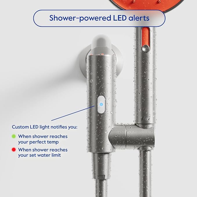 hai Smart Shower Head, Bluetooth Handheld Water Saving Showerhead with Adjustable High Pressure to Spa-Like Mist, Stainless Steel, Easy Installation, Customizable LED Lights, Persimmon, 1.8 GPM