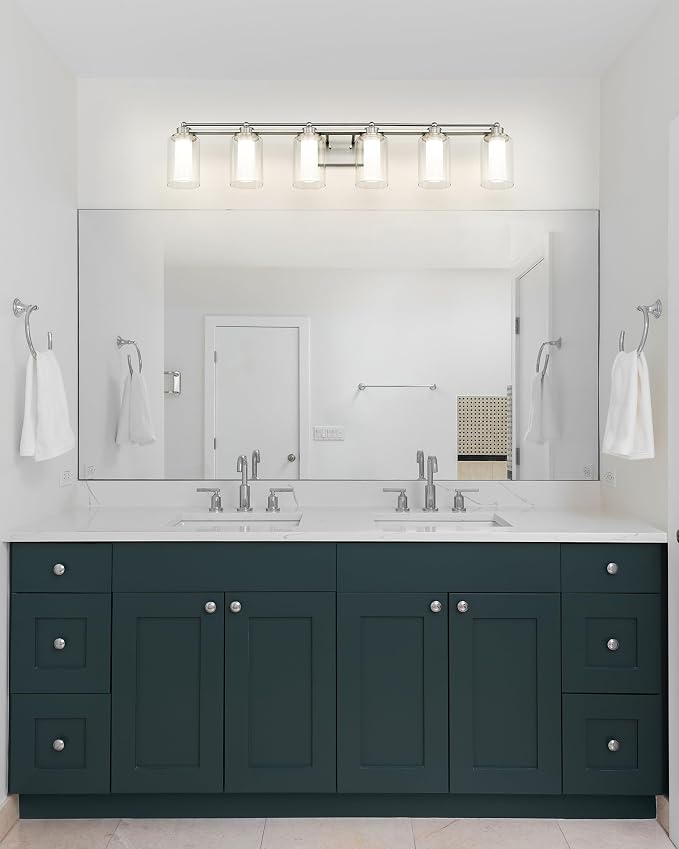 HWH 6-Light Bathroom Vanity Light, Clear Glass Shade, 5HLT63B-6W-LED BN | Dimmable, 5CCT, Brushed Nickel, 36W, Modern, Vanity Lights for Bathroom, Vanity Lights Over Mirror, Wall Lights, ETL Listed