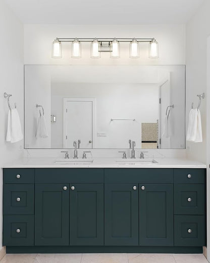 HWH 6-Light Bathroom Vanity Light, Clear Glass Shade, 5HLT63B-6W-LED BN | Dimmable, 5CCT, Brushed Nickel, 36W, Modern, Vanity Lights for Bathroom, Vanity Lights Over Mirror, Wall Lights, ETL Listed