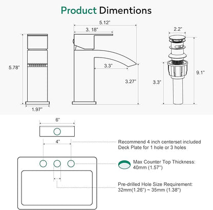CREA Waterfall Bathroom Faucet 1 Hole Single Handle Brushed Nickel Stainless Steel Modern Basin Mixer Tap 3 Hole Deck Plate RV Vanity(Pop Up Drain/cUPC Supply Line)