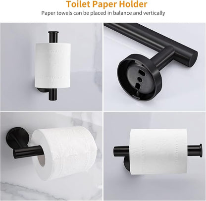 Cilee 10 Piece Matte Black Bathroom Accessories Set, 16 inch Towel Bar Set | Black Bathroom Hardware Set Towel Rack+Towel Ring+Robe Towel Hook+Toilet Paper Holder for Bathroom,Stainless Steel Towel Bar