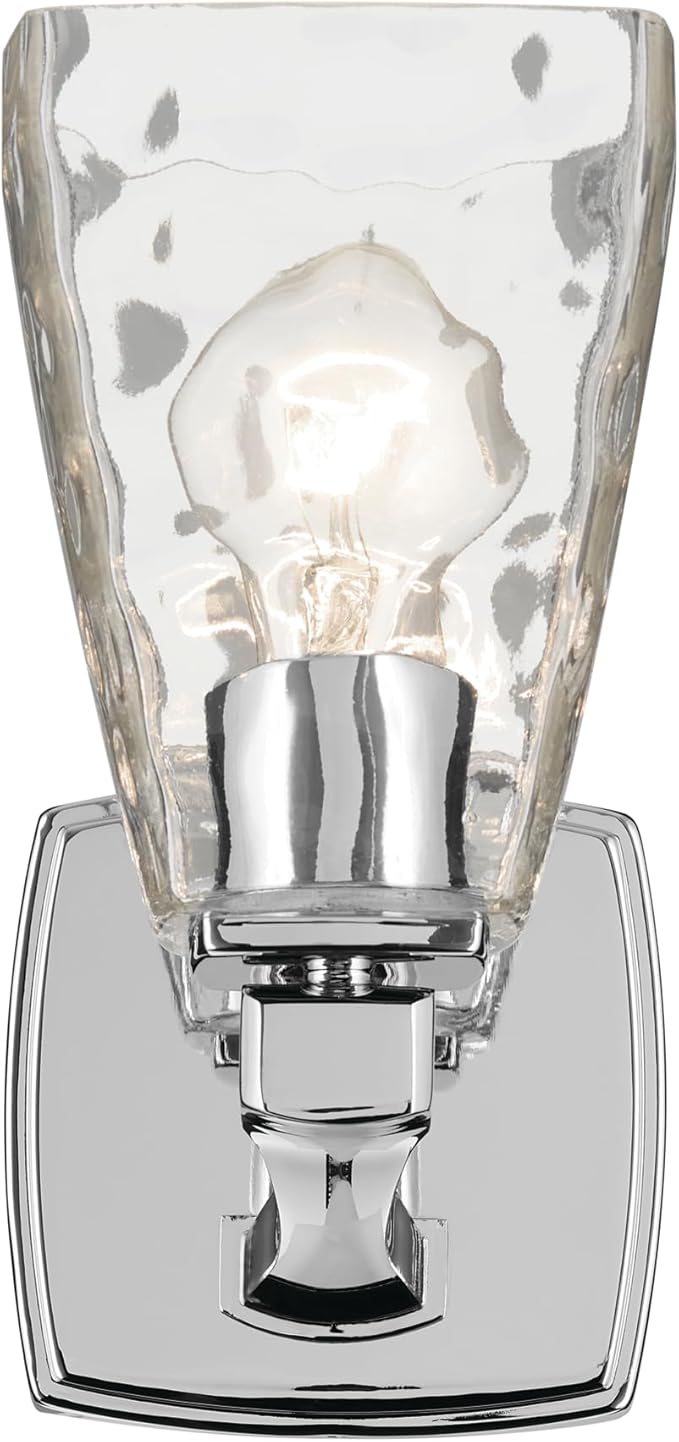 Kichler Marant 5" 1-Light Wall Sconce with Clear Water Glass in Chrome, for Bathroom, Powder Room, Hallway, (5" W x 9.5" H), 55214CHWTR