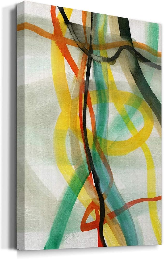 Renditions Gallery Canvas Wall Art Paintings for Wall Decorations Colorful Intersecting Lines Inkten Abstract Wall Hanging Artwork for Bedroom Living Room Office Kitchen - 24"x36" LT02