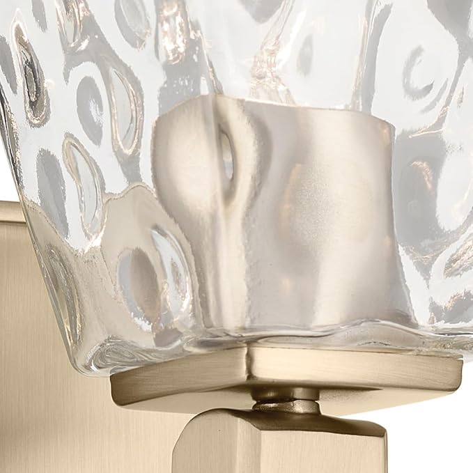 Kichler Marant 5" 1-Light Wall Sconce with Clear Water Glass in Champagne Bronze, for Bathroom, Powder Room and Hallway, (5" W x 9.5" H), 55214CPZWTR