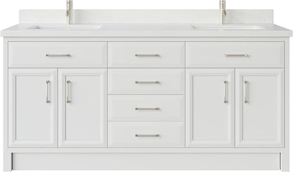 Capri III 72" Double Sink Bathroom Vanity With Stealth Organizer, Solid Wood Bathroom Cabinet with Engineered Stone Countertop & Backspalsh, Soft Closing Door & Drawer, Pre-Assembled, White