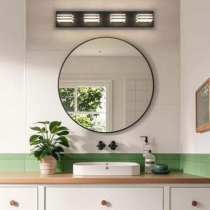 4-Light LED Black Vanity Lights for Bathroom Light Fixtures Adjust 3 Colors Modern Bath Lighing Over Mirror LED Vanity Light 27inch Acrylic Heads