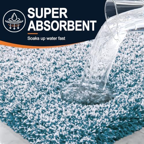 OLANLY Microfiber Soft Bathroom Rugs Mats 47x20, Peacock Blue and White