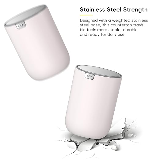 EKO Fandy 0.58 Gal/2.2L Mini Trash Can with Lid, Swing-Top Desktop Trash Can for Bathroom, Countertop, Vanity, Desk or Office, Small Garbage Bin (Pink) (Pack of 12)