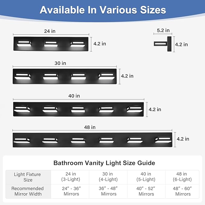 LED Modern Bathroom Light Fixtures, 3-Light 24-Inch Matte Black Vanity Lights for Bathroom Lighting Fixtures Over Mirror, 350° Rotatable Acrylic, 6000K Cool White Wall Lamp