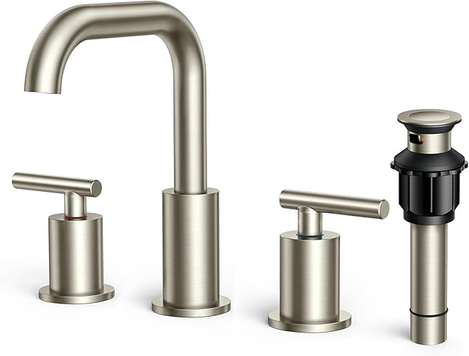 FORIOUS Brushed Nickel 8 Inch Widespread Bathroom Faucet for 3 Hole Sink, 2 Handles 360° Swivel Bathroom Sink Faucet with Pop Up Drain and Hoses, for Vanity Restroom RV Lavatory
