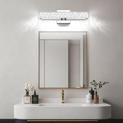 SOLFART Crystal Bathroom Vanity Lights Over Mirror, Chrome Bathroom Light Fixture, 16.5 Inch LED Lights for Bathrooms Vanity Lights for Bath Chrome