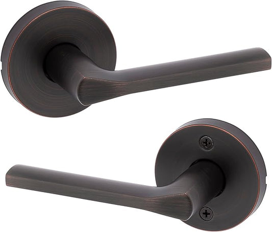 Kwikset Lisbon Interior Passage Door Handle, Round Lever for Closet and Hallway Doors, Reversible Non-Locking Handle Lever, Venetian Bronze, with Microban Protection