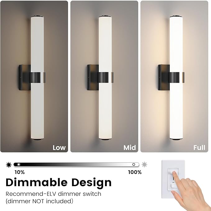 Black Vanity Lights for Bathroom, 22.8 Inch LED Vanity Light Modern Bathroom Light Fixtures, 18W Sconces Wall Lighting with Acrylic Shade for Mirror Bedroom Living Room Hallway 3000K