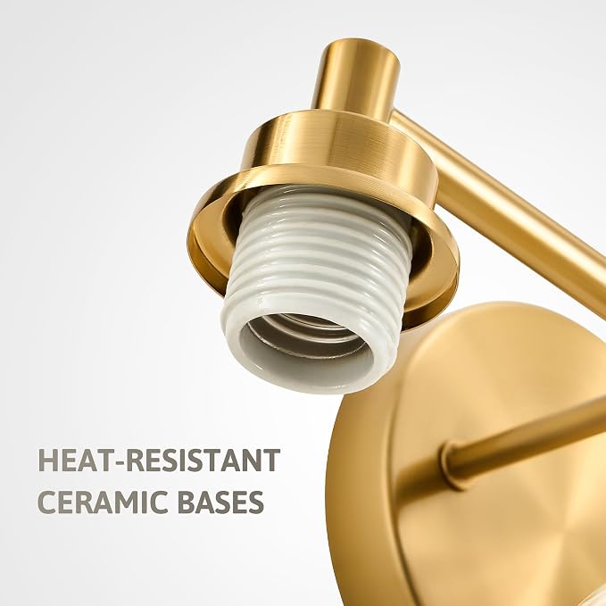 VONLUCE 2 Light Bathroom Vanity Light Fixtures, Gold Finish | Globe Glass Shades, E26 Sockets, Easy to install, Vanity Lights for Bedroom Hallway Living Room