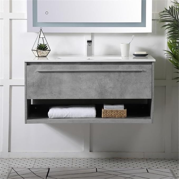 40 Inch Single Bathroom Floating Vanity in Concrete Grey