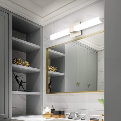 Bathroom Light Fixtures Over Mirror: 24 Inch Brushed Nickel Modern Minimalist LED Vanity Light Waterproof 6000K Cool White