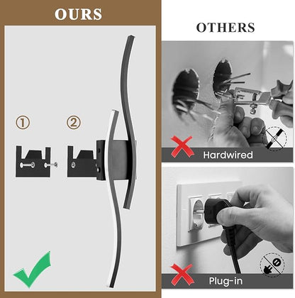 Modern LED Wall Sconce set of Two, Battery Powered Wall Sconces set of 2 with Timer, Black Wall Light with Remote, LED Wall Lamp indoor not hardwired for Bathroom Living Room Bedroom Corridor