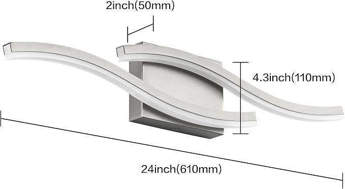 PRESDE 24" LED Bathroom Vanity Light, Modern Brushed Nickel Wall Bar Fixture Over Mirror Dimmable