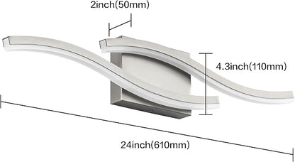 PRESDE 24" LED Bathroom Vanity Light, Modern Brushed Nickel Wall Bar Fixture Over Mirror Dimmable
