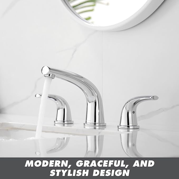 Solid Brass Widespread Bathroom Faucet,8-inch Faucets with Pop Up Drain Assembly and 2 Water Supply Lines Faucets Polished Chrome