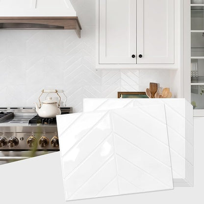 STICKGOO Herringbone Peel and Stick Backsplash, Pure White, 10 Sheets | 12.6 x 9.7 in, Thicker Rectangular Vinyl Stick-On Wall Tiles, Easy Alignment, Waterproof, Easy to Clean, Kitchen/Bathroom