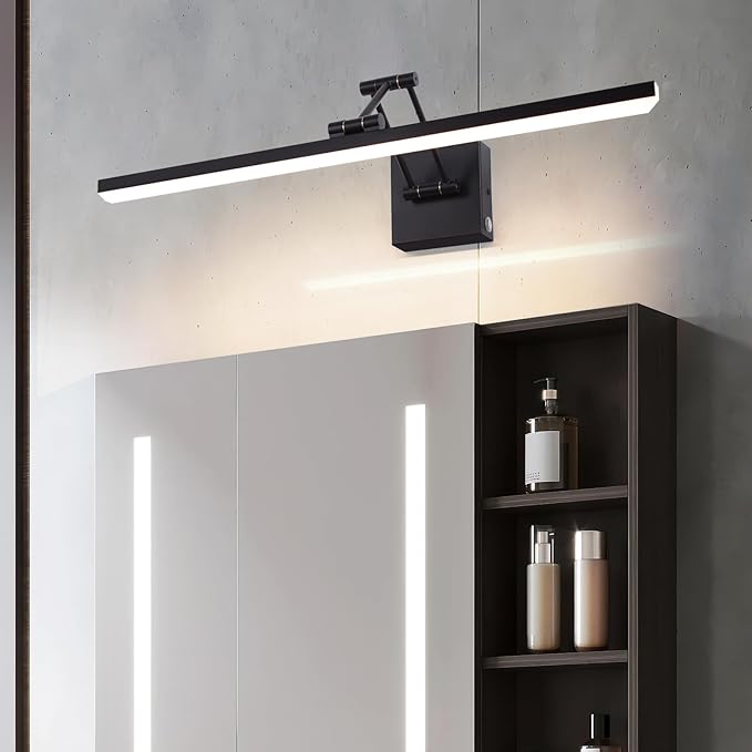 MantoLite 24'' Picture Lights Wall Vanity Lights Bathroom 12W LED Dimmable Modern Mirror Wall Lights Bedroom Adjustable Swing arm Bathroom Lighting Fixture Touch dimming