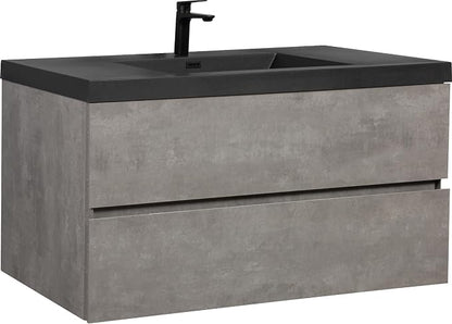 48 Inch Floating Bathroom Vanity with Sink, Modern Grey Wall Mounted Floating Vanity with Scratch-Resistant Quartz Sand Basin and Soft Closing Drawers, Pre Assembled Bathroom Vanity