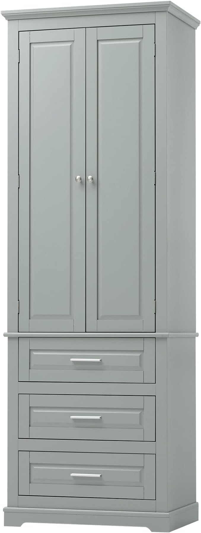 Merax 70" Pantry Cabinet with Two Doors & Three Drawer, Adjustable Shelves Storage Cupboard for Kitchen/Dining Room/Bathroom, Gray