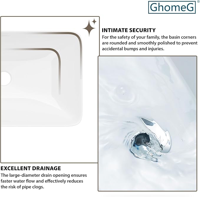 Vessel Bathroom Sink 19 x 12 Inch Semi Recessed Sink Rectangular White Ceramic Vessel Sink Modern Vanity Sink Bath Wash Hand Basin