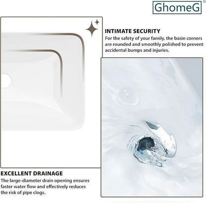 Vessel Bathroom Sink 19 x 12 Inch Semi Recessed Sink Rectangular White Ceramic Vessel Sink Modern Vanity Sink Bath Wash Hand Basin