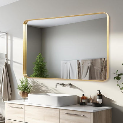 Anpark Wall Mirror 30" x 40" for Bathroom Gold Metal Deep Frame Rectangular Round Corner Wall Mounted Vanity Mirror for Bedroom Living Room Entryway Wall Decor