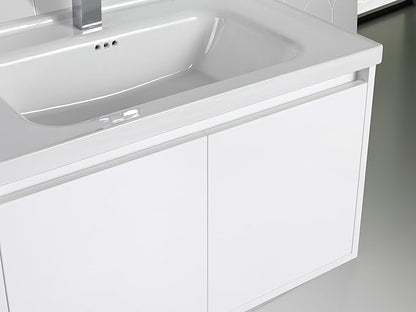 Blossom 32 Inch Wall Mounted Bathroom Vanity with Sink | Floating Wood Vanity Cabinet | Modern Soft-Close Doors & Storage | Ceramic Basin | Space-Saving Design (Glossy White, 32'' Ceramic Sink)