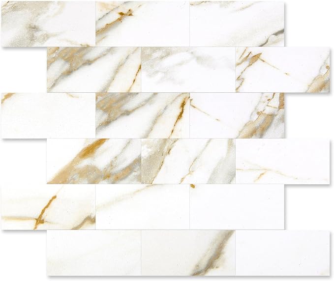 2026 New Upgrade Peel and Stick Backsplash Tile, Peel and Stick 11.34" X 11.57" Wall Tile for Kitchen, Bathroom, Fireplace, Laundry (Cala Golden, 5 Packs)