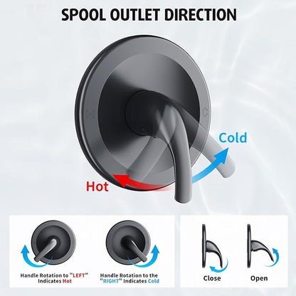 EMBATHER Shower Faucet with Valve, Single Handle Control Shower Valve and Trim Kit, Bathroom Rainfall Shower System with 6 Inch Shower Head, Matte Black