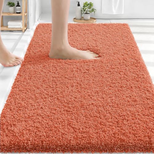 OLANLY Microfiber Bathroom Rugs 30x20, Ultra Soft Absorbent Bath Mat, Coral