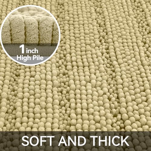 Bcoimo Bath Rug Mat,Beige Chenille High Absorbent Bathroom Shower Tub Mats