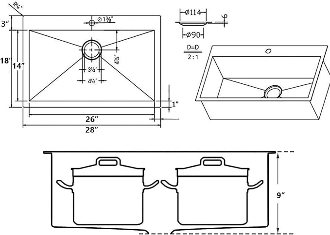 28 Inch Drop in Black Kitchen Sink, Gunmetal Black Top Mount Stainless Steel 9 Inch Deep Single Bowl Laundry Utility Wet Prep Sink