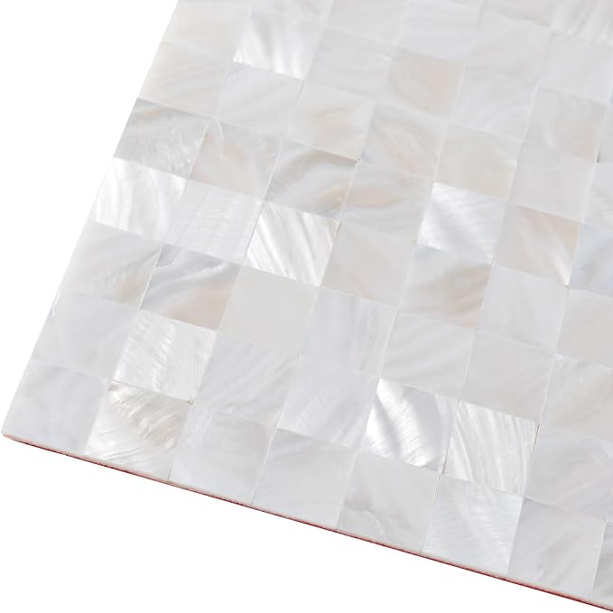 10-Sheet Solid Pure White Mother of Pearl Peel and Stick Backsplash Tiles | Shell Peel and Stick Wall Panels, 12×12" Waterproof Mosaic Tiles, Square Self-adhesive Backsplash for Kitchen, Bathroom