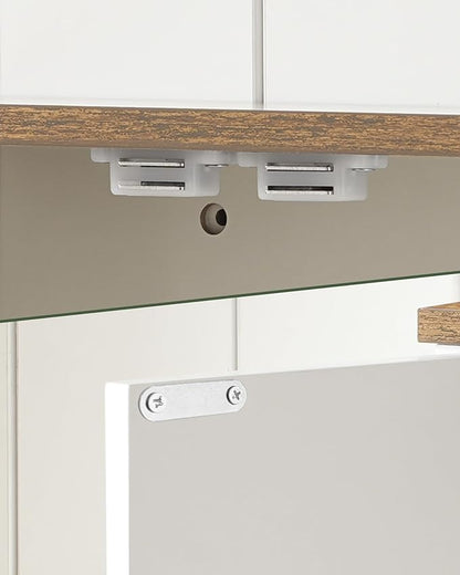 Bathroom Wall Cabinet, Medicine Cabinet with Open Partition and Towel Bar, Rustic Storage Cabinet with Open and Hidden Storage Space, for Bathroom, Living Room, Kitchen, White and Walnut