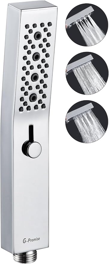 G-Promise All Metal Square 3 Function Handheld Shower Head(Chrome) | All Metal Construction, 3 Function Modes with Massage, Modern Look, Push Switch, Easy Installation