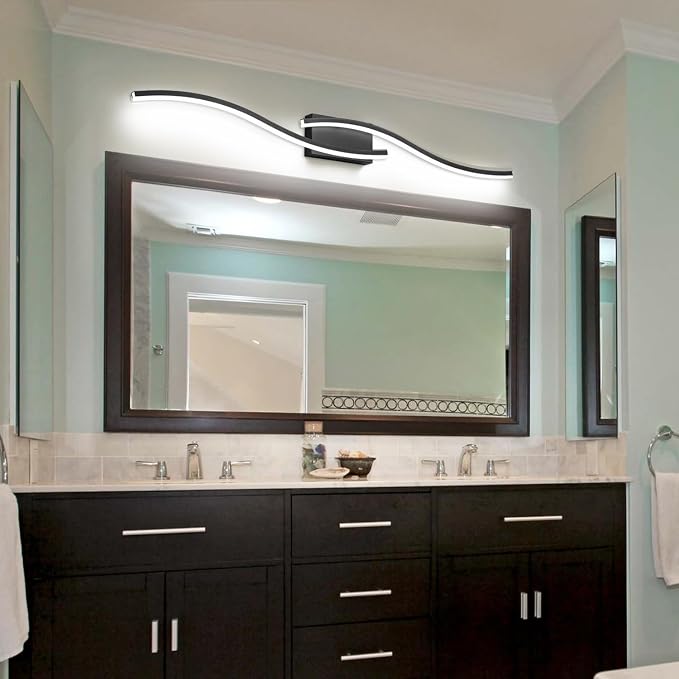 PRESDE 48 Inch Bathroom Light Fixtures Black Vanity Light Bar LED Modern Bath Wall Lighting Over Mirror Dimmable