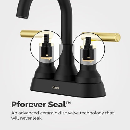 Pfister Capistrano Bathroom Sink Faucet, 4-Inch Centerset, 2-Handle, 3-Hole, NSF Certified, Matte Black and Brushed Gold Finish, LF048CSOBBG