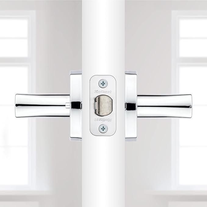 Kwikset Tripoli Lever Interior Privacy Door Handle with Lock, Door Lever for Bathroom and Bedroom, Polished Chrome Reversible Keyless Turn Lock (Pack of 8)