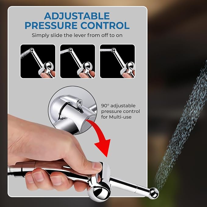 Sparkle Hand Held Bidet. Includes Hybrid T Adapter | Stainless Steel Toilet Hose Sprayer & Precision Knob/w Solid Brass Valve | Toilet Water Sprayer for All Toilets