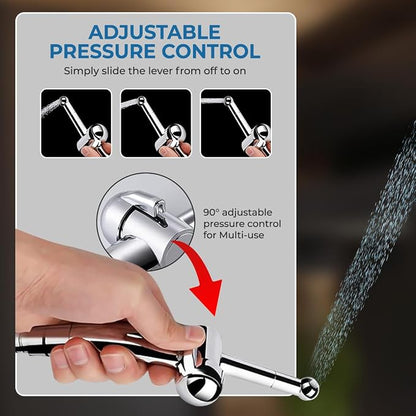 Sparkle Hand Held Bidet. Includes Hybrid T Adapter | Stainless Steel Toilet Hose Sprayer & Precision Knob/w Solid Brass Valve | Toilet Water Sprayer for All Toilets
