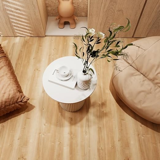 Wood Grain Peel and Stick Floor Tiles, 11.8" W × 394" L, Natural Oak | Soft wood‑look finish, Non‑slip texture, Long rolls reduce seams, Low‑maintenance surface, Budget‑friendly option